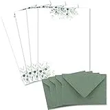 25 Briefbogen-Sets DIN A4 - Naturpapier in Creme mit Eukalyptus-Zweigen - mit Briefumschlgen DIN C6 in Eukalyptus-Grn Briefpapier bedruckbar ideal fr Hochzeitseinladungen