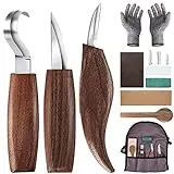 Holz-Schnitzwerkzeug Set, 10 Teiliges Holz Schnitzmesser mit Schleifsteine, Professional Holzschnitzerei Messer Werkzeuge ideales Schnitzmesser-Set fr Anfnger und Profis mit Schnittfeste Handschuhe