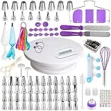 Rmine 137 Teile-Set zum Backen, Drehbare Tortenplatte, DIY Utensilien, Dekorationssets fr Kuchen, Deko, Taschen, Tllen, Spatel und Hrner etc. (137 Stck, Violett)